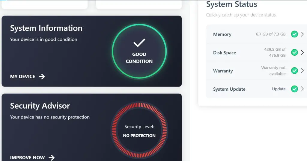 Lenovo vantage system status